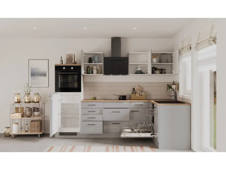 Flex-Well Exclusiv Winkelküche Lund 280 x 170 cm Lichtgrau glänzend-Rauchgrau