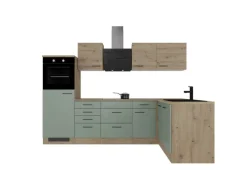 Flex-Well Exclusiv Winkelküche Cara 280 x 170 cm Schilfgrün matt - Artisan Eiche