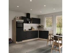 Flex-Well Exclusiv Winkelküche Capri 280 x 170 cm Schwarz Matt-Endgrain Oak