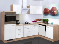 Flex-Well Exclusiv Winkelküche Valero 280x170 cm Hochglanz Weiß-Sonoma Eiche NB