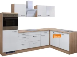 Flex-Well Exclusiv Winkelküche Valero 280x170 cm Hochglanz Weiß-Sonoma Eiche NB