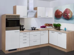 Flex-Well Exclusiv Winkelküche Valero 280x170 cm Hochglanz Weiß-Sonoma Eiche NB