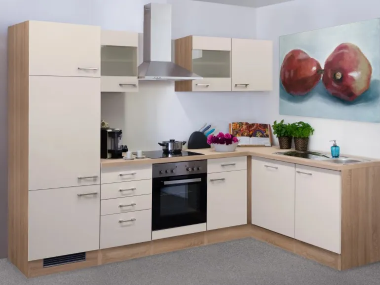 Flex-Well Exclusiv Winkelküche Orlando 280 cm Kaschmir Glanz-Sonoma Eiche