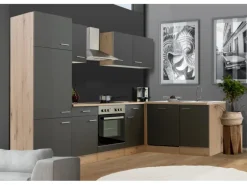Flex-Well Exclusiv Winkelküche Morena 280x170 cm Basaltgrau matt-San Remo Eiche