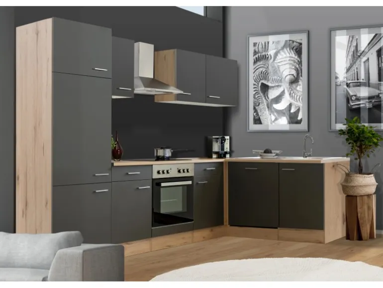 Flex-Well Exclusiv Winkelküche Morena 280x170 cm Basaltgrau matt-San Remo Eiche