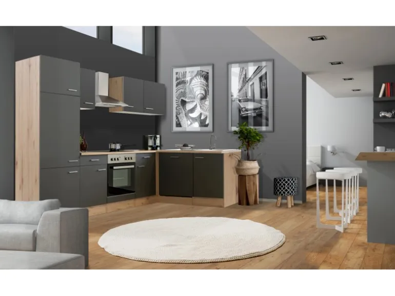 Flex-Well Exclusiv Winkelküche Morena 280x170 cm Basaltgrau matt-San Remo Eiche