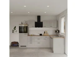 Flex-Well Exclusiv Winkelküche Lund 280 x 170 cm Lichtgrau glänzend-Rauchgrau