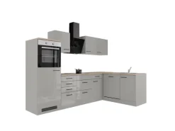 Flex-Well Exclusiv Winkelküche Lund 280 x 170 cm Lichtgrau glänzend-Rauchgrau