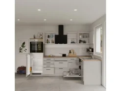 Flex-Well Exclusiv Winkelküche Lund 280 x 170 cm Lichtgrau glänzend-Rauchgrau