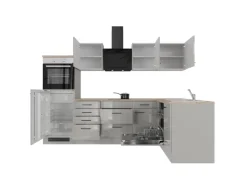 Flex-Well Exclusiv Winkelküche Lund 280 x 170 cm Lichtgrau glänzend-Rauchgrau