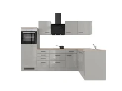 Flex-Well Exclusiv Winkelküche Lund 280 x 170 cm Lichtgrau glänzend-Rauchgrau