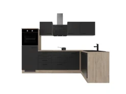 Flex-Well Exclusiv Winkelküche Capri 280 x 170 cm Schwarz Matt-Endgrain Oak