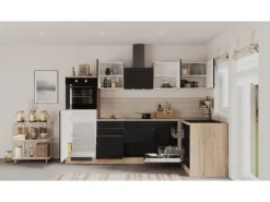 Flex-Well Exclusiv Winkelküche Capri 280 x 170 cm Schwarz Matt-Endgrain Oak