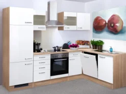 Flex-Well Exclusiv Winkelküche Valero 280 cm Hochglanz Weiß-Sonoma Eiche