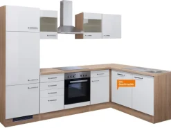 Flex-Well Exclusiv Winkelküche Valero 280 cm Hochglanz Weiß-Sonoma Eiche