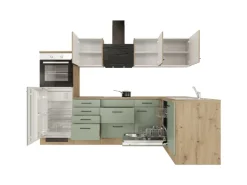 Flex-Well Exclusiv Winkelküche Cara 280 x 170 cm Schilfgrün matt - Artisan Eiche
