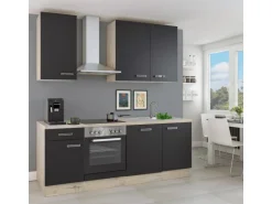 Flex-Well Küchenzeile Lara 220 cm Anthrazit-San Remo Eiche hell