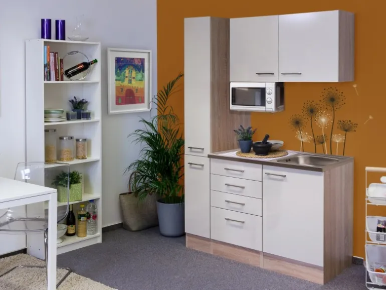 Flex-Well Singleküche 130 cm Orlando Kaschmir Glanz-Sonoma Eiche