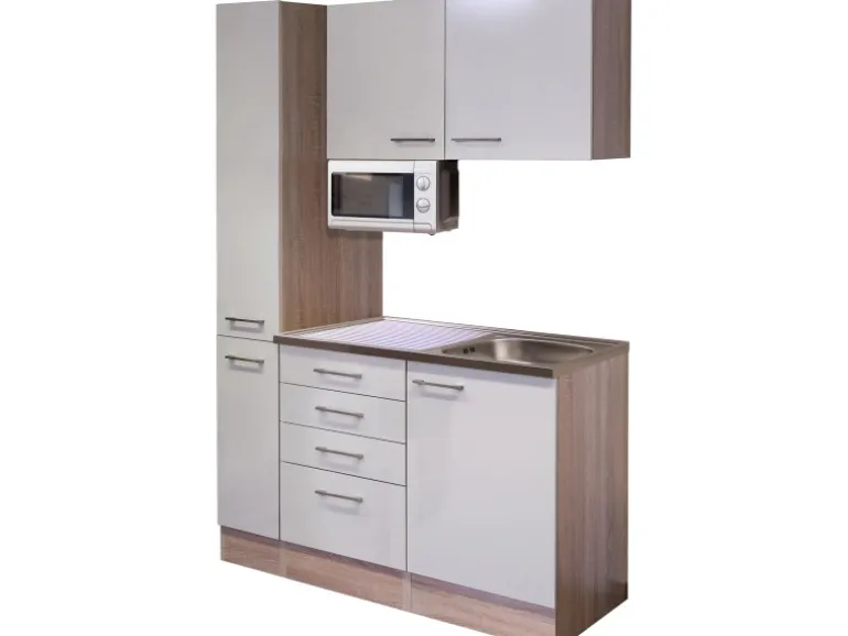 Flex-Well Singleküche 130 cm Orlando Kaschmir Glanz-Sonoma Eiche