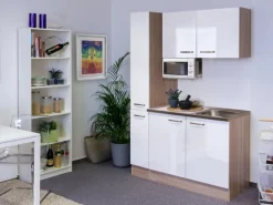 Flex-Well Singleküche 130 cm Valero Hochglanz Weiß-Sonoma Eiche