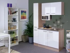 Flex-Well Singleküche 130 cm Valero Hochglanz Weiß-Sonoma Eiche