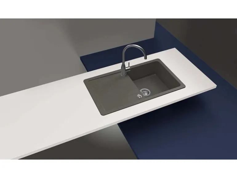 Granitspüle Altena D-100 inkl. Küchenarmatur Simi 50 cm x 86 cm Onyx