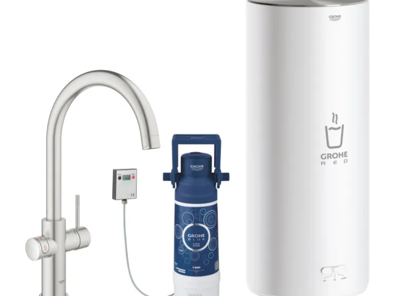 Grohe C-Auslauf Armatur und Boiler Red Duo L-Size Supersteel