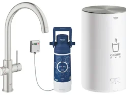 Grohe C-Auslauf Armatur und Boiler Red Duo M-Size Supersteel