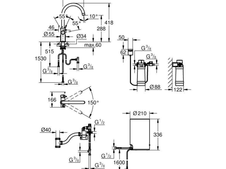 Grohe C-Auslauf Armatur und Boiler Red Duo M-Size Supersteel