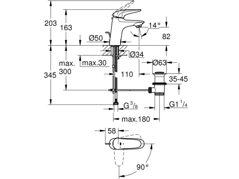 Grohe Einhand-Waschtischbatterie Eurostyle S-Size mit Temperaturbegrenzer Chrom