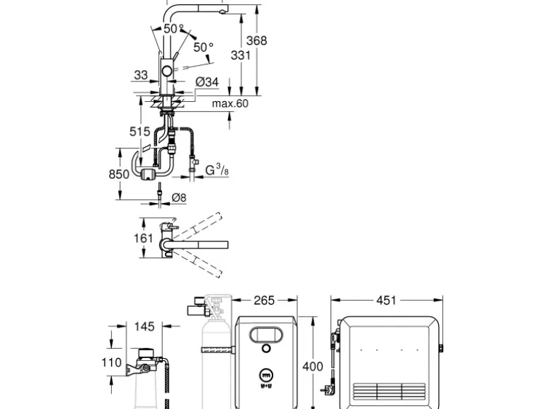 Grohe L-Auslauf Set Blue Professional Supersteel