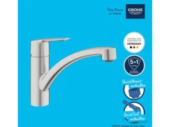 Grohe QuickFix Spültischarmatur Start Supersteel mit niedrigem Auslauf