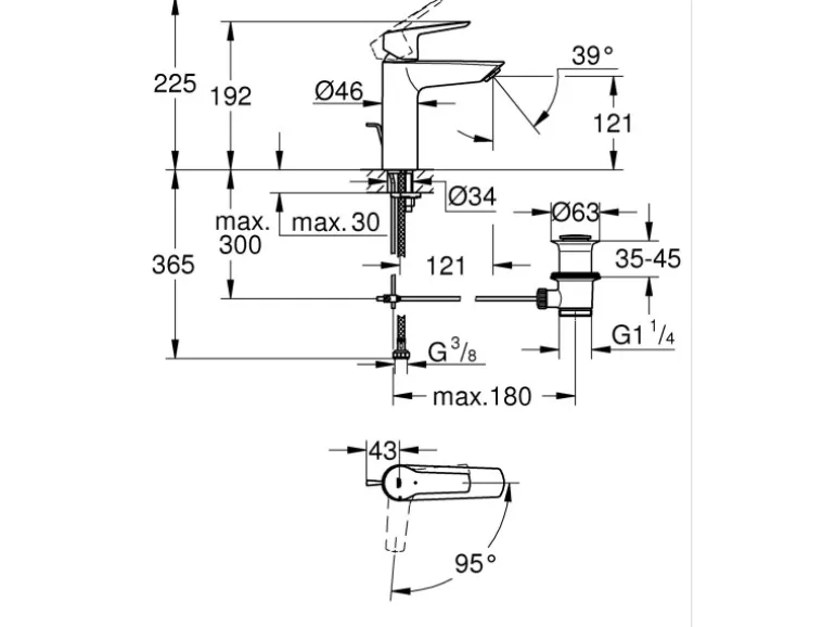 Grohe QuickFix Waschtischarmatur Start M-Size mit Energie-Spar-Funktion 1 1/4"