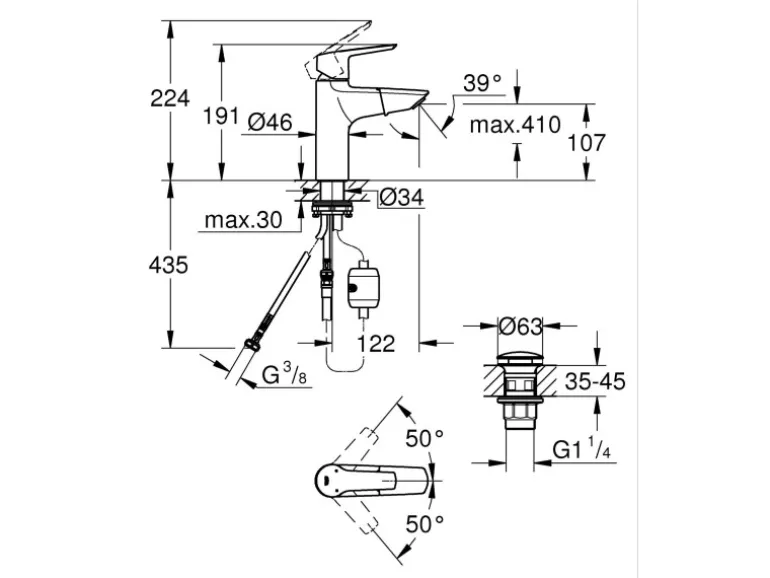 Grohe QuickFix Waschtischarmatur Start M herausziehbarer Auslauf 32 mm (1 1/4")
