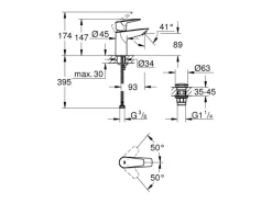 Grohe QuickFix Waschtischarmatur Start Edge S Push-open Ablaufgarnitur 1 1/4
