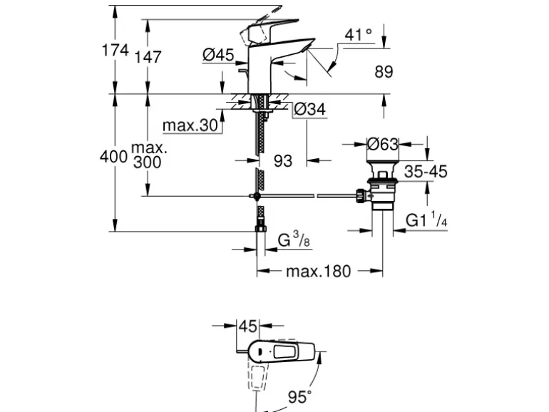 Grohe QuickFix Waschtischarmatur Start Loop S Energie-Spar-Funktion 32 mm 1 1/4"