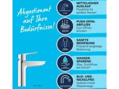 Grohe QuickFix Waschtischarmatur Start M-Size Push-open Ablaufgarnitur 1 1/4"