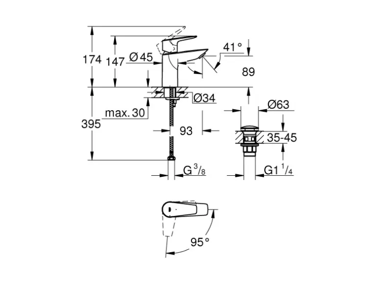 Grohe QuickFix Waschtischarmatur Start Edge S Energie-Spar-Funktion 32 mm 1 1/4"