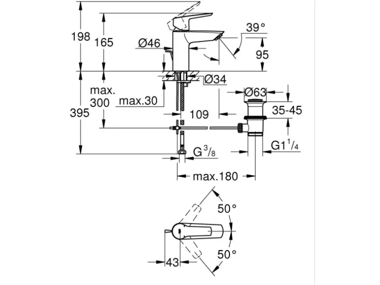 Grohe QuickFix Waschtischarmatur Start S-Size Zugstangen-Ablaufgarnitur 1 1/4"