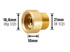 Hahnverlängerung 18,6 mm (Rp 1/2) x 21 mm (R 1/2) Messing 10 mm
