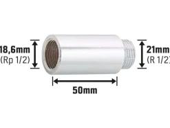 Hahnverlängerung 18,6 mm (Rp 1/2) x 21 mm (R 1/2) Messing Verchromt 50 mm