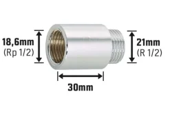 Hahnverlängerung 18,6 mm (Rp 1/2) x 21 mm (R 1/2) Messing Verchromt 30 mm