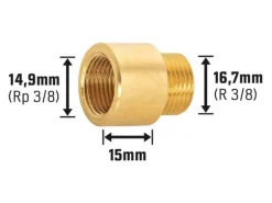 Hahnverlängerung 14,9 mm (Rp 3/8) x 16,7 mm (R 3/8) Messing 15 mm