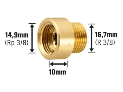Hahnverlängerung 14,9 mm (Rp 3/8) x 16,7 mm (R 3/8) Messing 10 mm