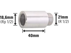 Hahnverlängerung 18,6 mm (Rp 1/2) x 21 mm (R 1/2) Messing Verchromt 40 mm