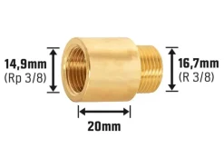Hahnverlängerung 14,9 mm (Rp 3/8) x 16,7 mm (R 3/8) Messing 20 mm