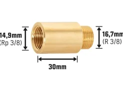 Hahnverlängerung 14,9 mm (Rp 3/8) x 16,7 mm (R 3/8) Messing 30 mm