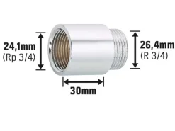 Hahnverlängerung 24,1 mm (Rp 3/4) x 26,4 mm (R 3/4) Messing Verchromt 30 mm