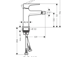 Hansgrohe Metropol Einhebel-Bidetmischer mit Hebelgriff und Push-Open Ablaufgarn