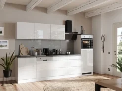 Held Küchen Küchenzeile Gera 300 cm Weiß/Beton mit E-Geräte